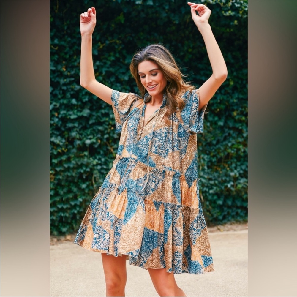 Hunter Bell Dress Merritt Ruffle Shift Mini Summer Prairie Patchwork S perfect